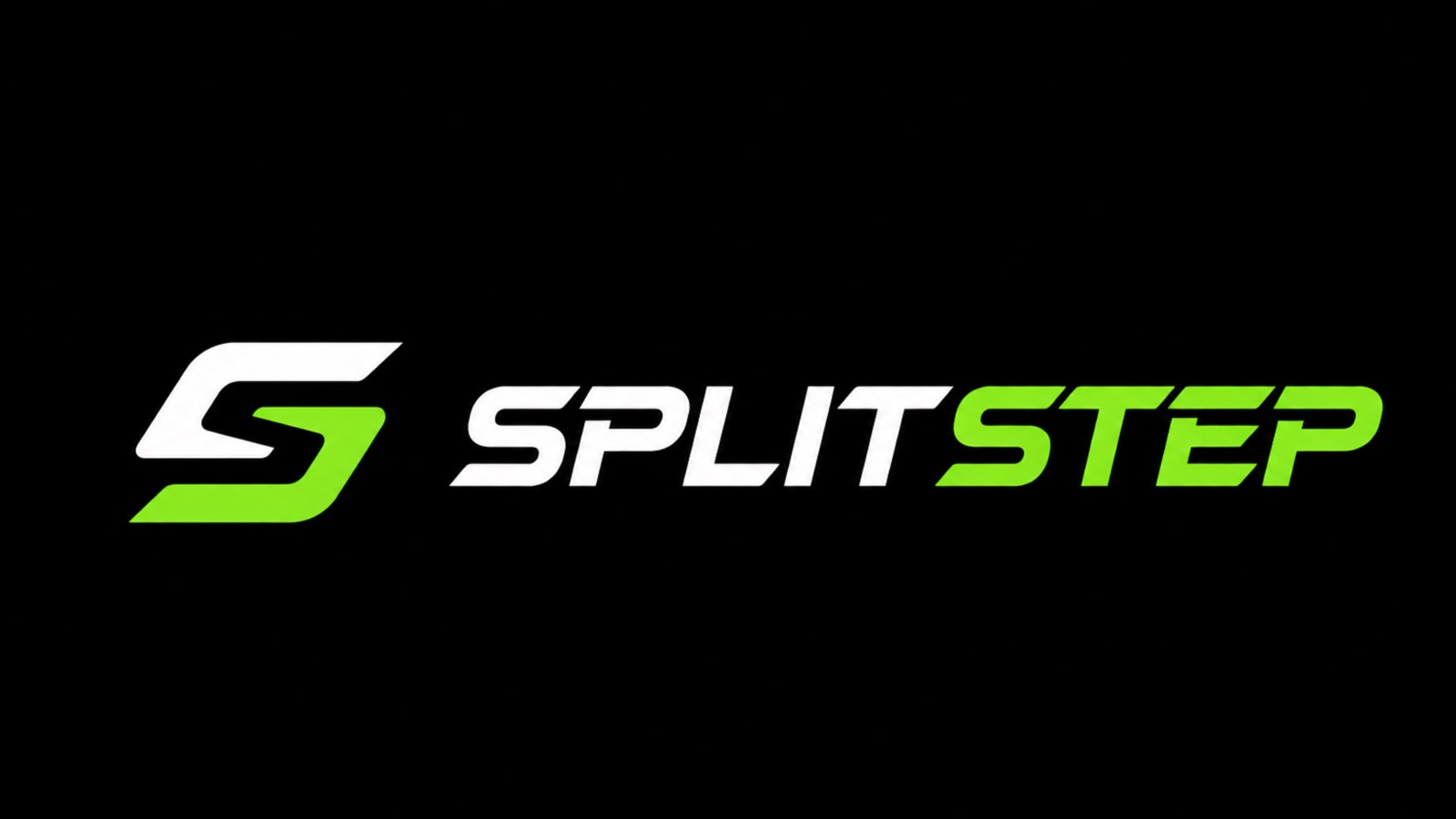 SplitStep brand board: the primary symbol and wordmark lockup presented on a black field.